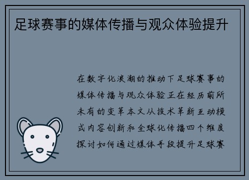 足球赛事的媒体传播与观众体验提升